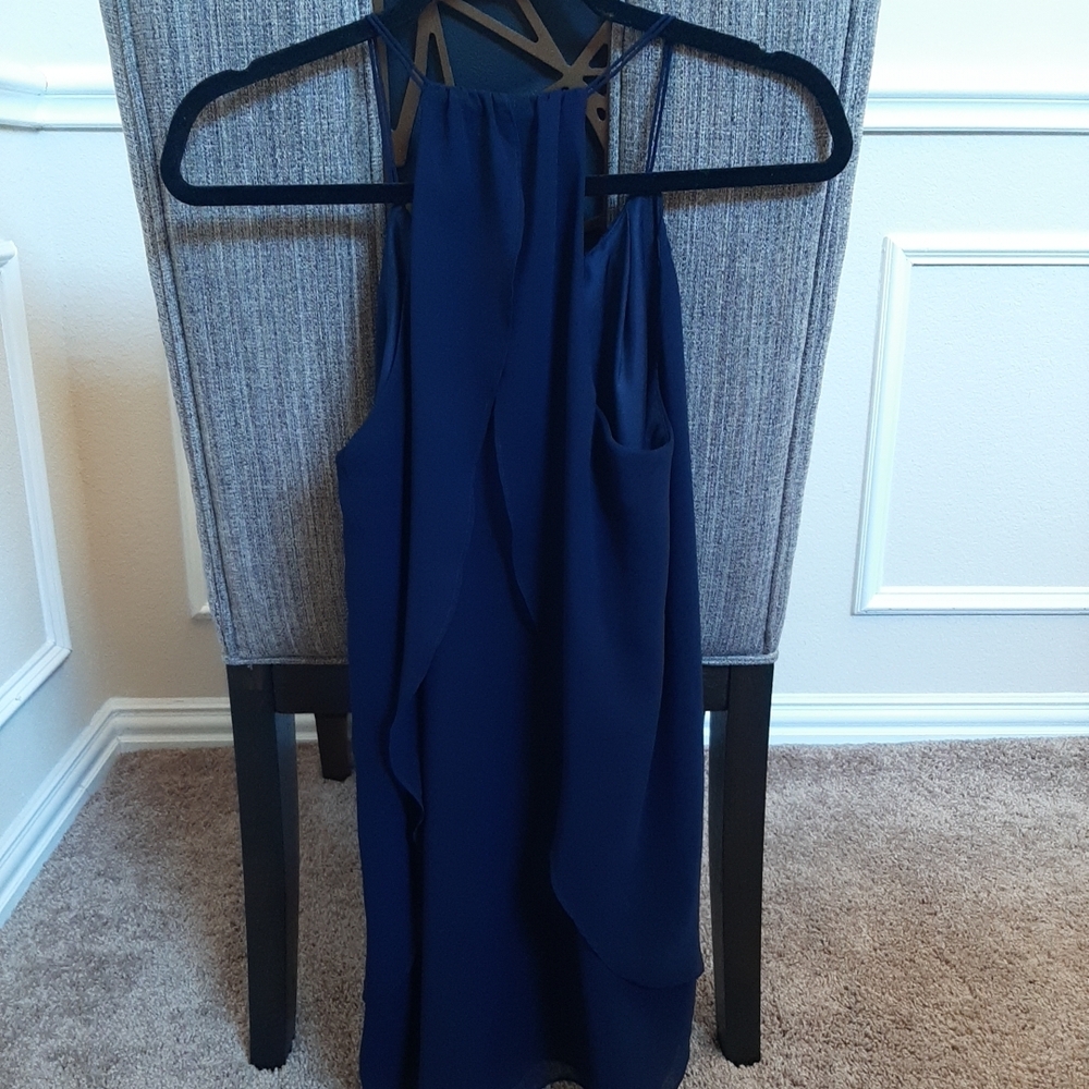 Double Zero Deep Blue Ruffled Overlay Chiffon Mini Dress - Picture 5 of 10